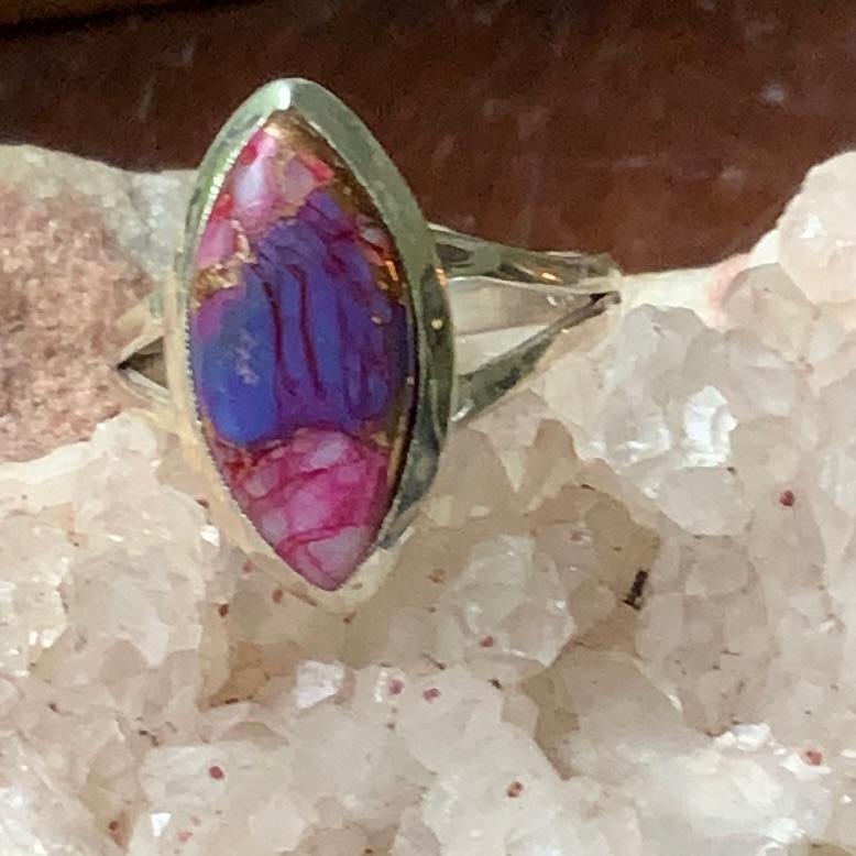 Kingman Pink Dahlia Turquoise 925 Sterling Silver Ring, Size 6.75